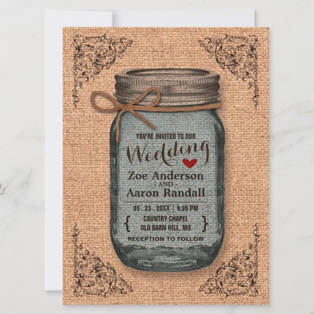 Invitation Mariage rustique de la campagne Burlap Jar (Devant)