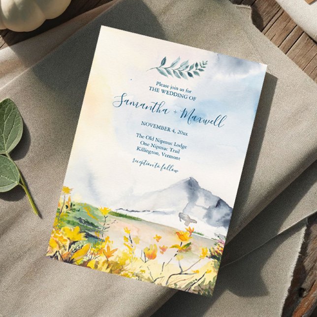 Invitation Mariage Rustique de la source de l'aquarelle (Mountain wedding invitations features original watercolor art by Victoria Grigaliunas)