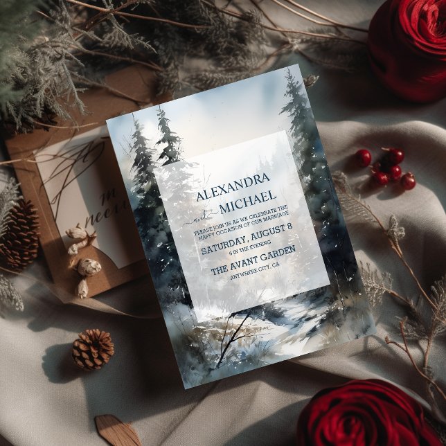 Invitation Mariage rustique de l'arbre de pin aquarelle (Créateur téléchargé)