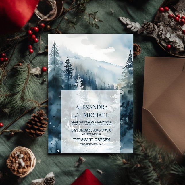 Invitation Mariage rustique de l'arbre de pin aquarelle (Créateur téléchargé)