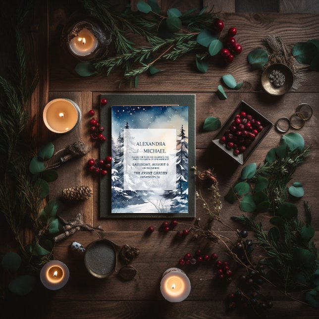 Invitation Mariage rustique de l'arbre de pin aquarelle (Créateur téléchargé)