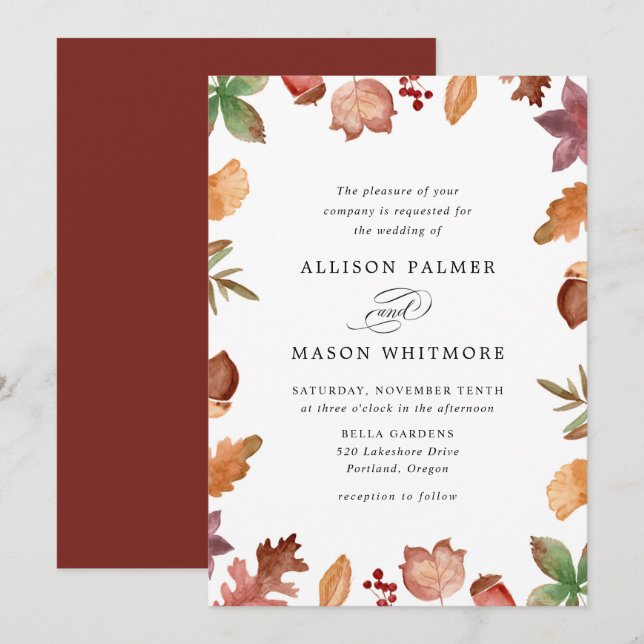 Invitation Mariage Rustique de l'Automne avec Feuilles qui To (Devant / Derrière)