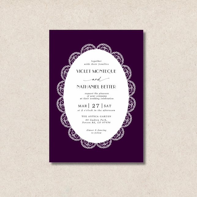 Invitation Mariage rustique de luxe avec plum profond et dent (Créateur téléchargé)