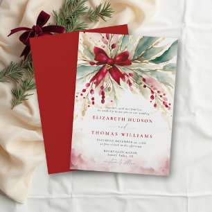 Invitation Mariage rustique de Noël avec feuillage hivernal e