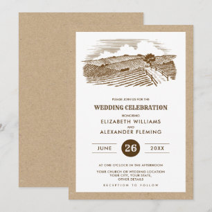 Invitation Mariage rustique de papier Kraft à crosse