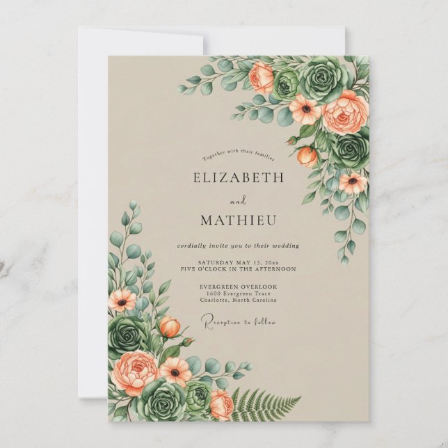 Invitation Mariage rustique de pêche dans le désert (Devant)