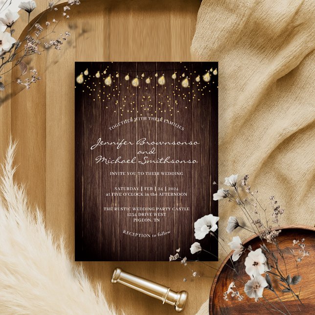 Invitation Mariage rustique de style campagnard en bois (Créateur téléchargé)