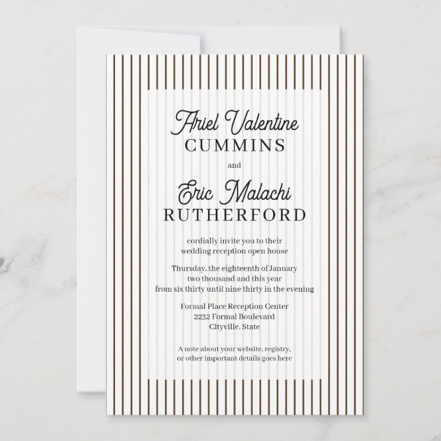 Invitation Mariage rustique de style campagnard rayé brun cou (Devant)