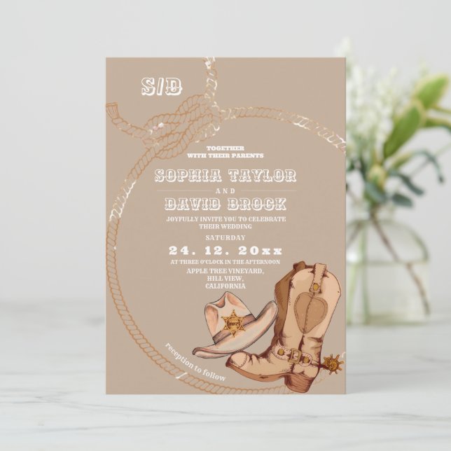 Invitation Mariage rustique de style country western  (Debout devant)