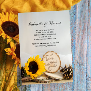 Invitation Mariage rustique de Tournesol en bois Enregistrer