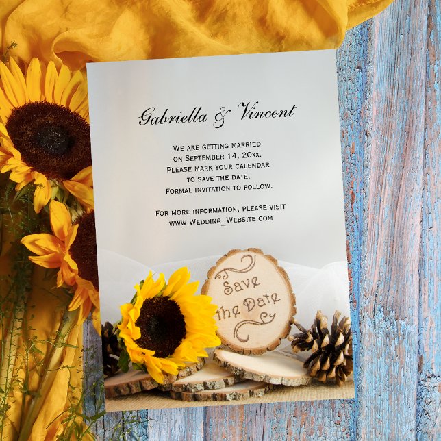 Invitation Mariage rustique de Tournesol en bois Enregistrer  (Créateur téléchargé)