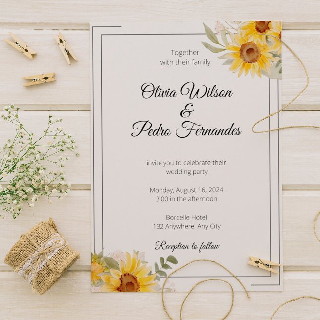 Invitation Mariage rustique de tournesol Eucalyptus (Créateur téléchargé)