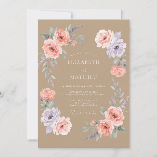 Invitation Mariage rustique délicat aux tons chauds (Devant)