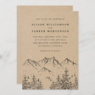 Invitation Mariage Rustique des montagnes et pins à main