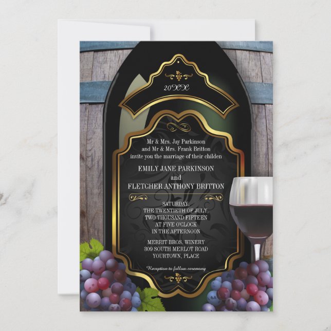 Invitation Mariage rustique d'établissement vinicole de (Devant)
