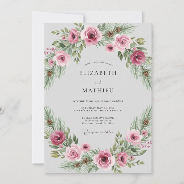 Invitation Mariage rustique d'hiver au plum (Devant)