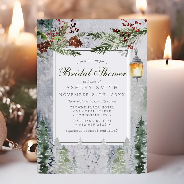 Invitation Mariage Rustique d'Hiver avec Lanterne et Pins (Créateur téléchargé)