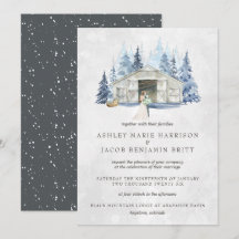 Mariage rustique d'hiver en grange aux evergreen