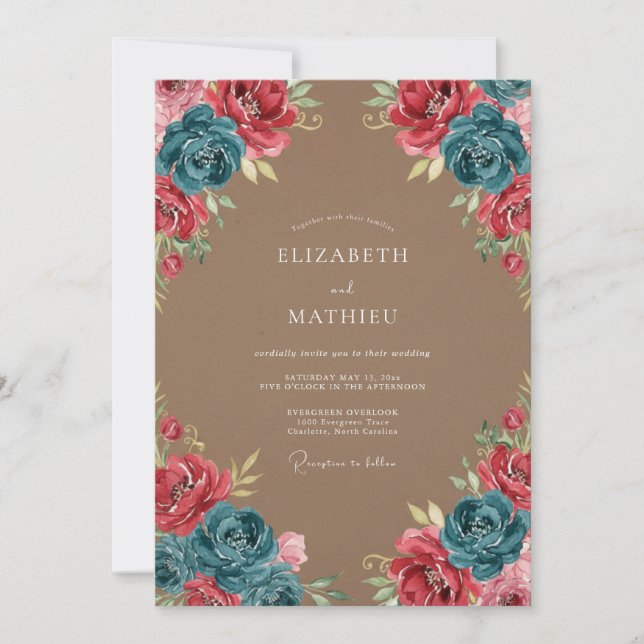 Invitation Mariage rustique distinctif sarcelle (Devant)