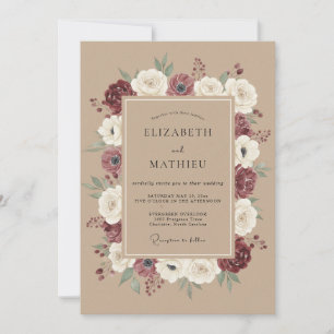 Invitation Mariage rustique distingué bordeaux