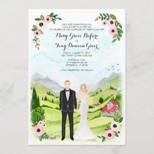 Invitation Mariage rustique du portrait illustré de couple