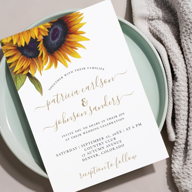 Invitation Mariage rustique élégant avec tournesol et écritur (Créateur téléchargé)