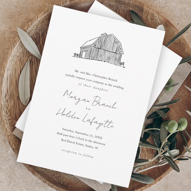 Invitation Mariage rustique élégant en noir et blanc dans une (Créateur téléchargé)