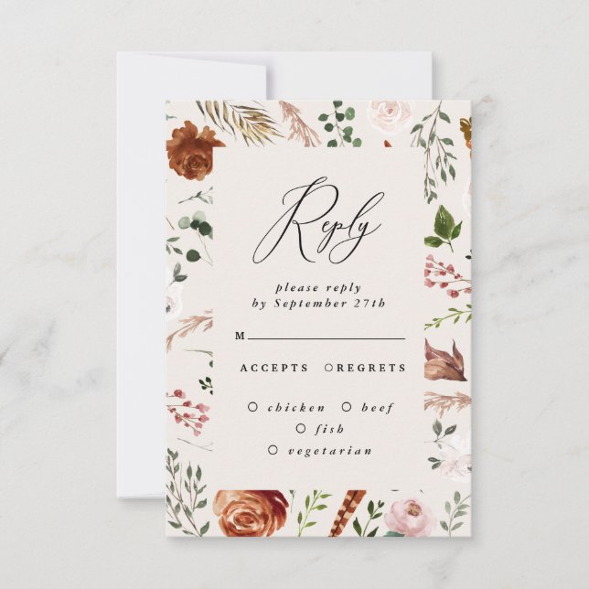 Invitation mariage rustique élégant floral cerf en terre cuit (Devant)