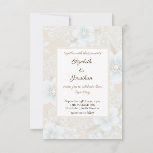 Invitation Mariage Rustique Élégant Floral Dentelle Bleu Neut