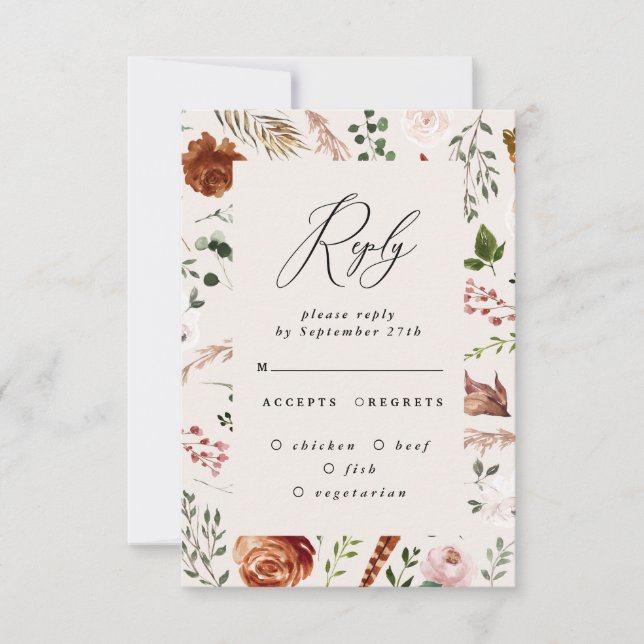 Invitation mariage rustique élégant floral en terre cuite (Devant)