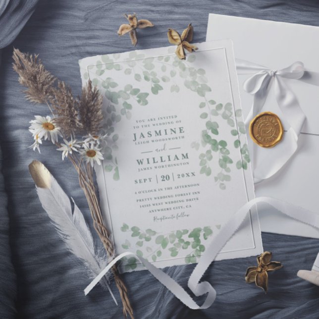 Invitation Mariage rustique élégant moderne au feuillage d'eu (Créateur téléchargé)