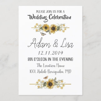 Invitation Mariage Rustique & Élégant Tournesol Papillon