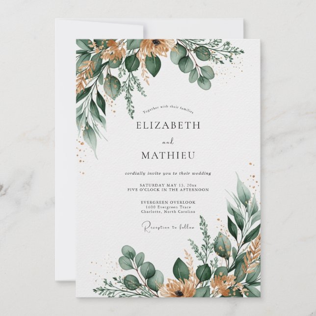 Invitation Mariage Rustique Élégant Vert Sauge (Devant)