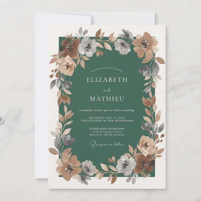 Invitation Mariage Rustique Émeraude Feuillu (Devant)