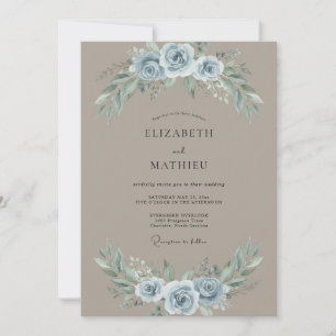 Invitation Mariage Rustique en Acier Taupe Feuillu