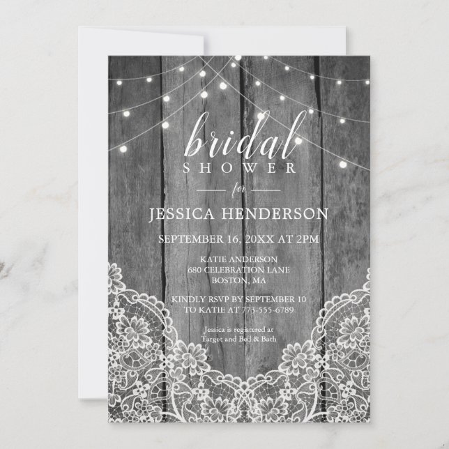 Invitation Mariage Rustique en Bois avec Lumière et Dentelle (Devant)