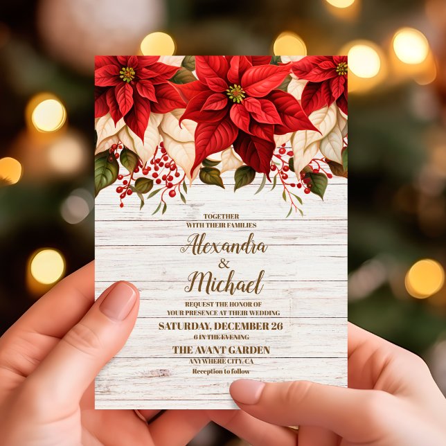 Invitation Mariage Rustique en bois blanc Poinsettia (Créateur téléchargé)