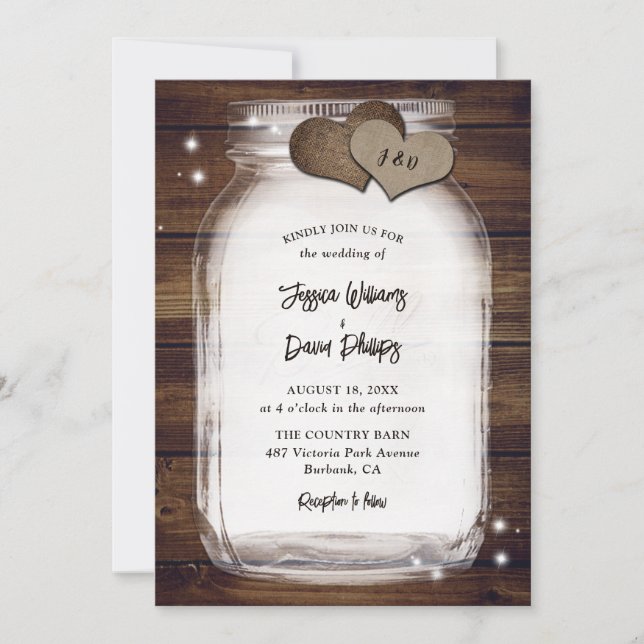 Invitation Mariage Rustique en Bois de Grange avec Pot en Ver (Devant)