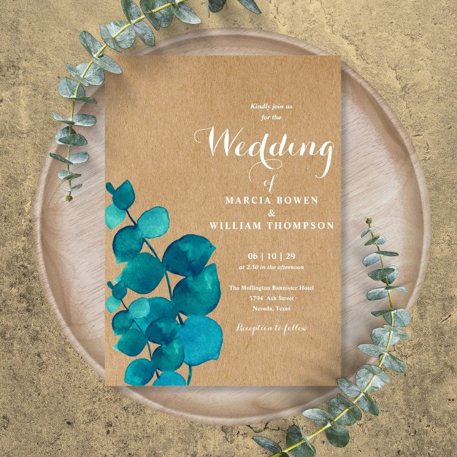 Invitation Mariage rustique en bois d'eucalyptus (Rustic Eucalyptus Woodland Wedding Invitation)