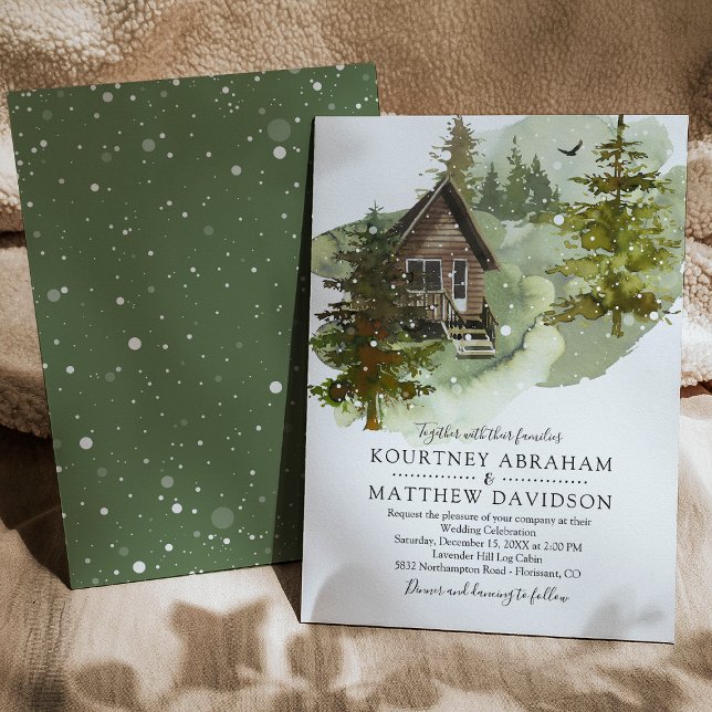 Invitation Mariage rustique en cabane dans les bois en hiver (Créateur téléchargé)