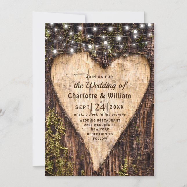 Invitation Mariage rustique en écorce de bois (Devant)