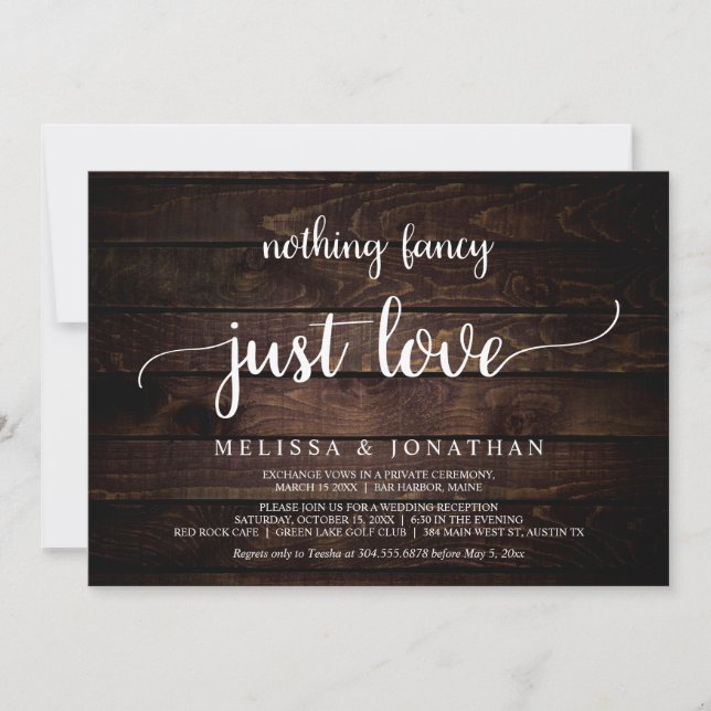 Invitation Mariage Rustique en Elopement, Rien de Fantaisiste (Devant)