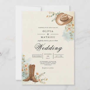 Invitation Mariage rustique en fleur de cowboy