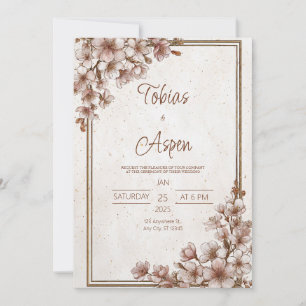 Invitation Mariage rustique en fleurs de cerisier