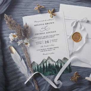 Invitation Mariage rustique en forêt de montagne avec code QR