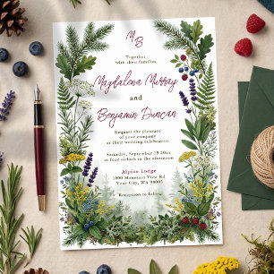Invitation Mariage rustique en forêt de montagne verdoyante