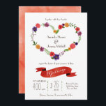Invitation Mariage rustique en forme de coeur<br><div class="desc">Des fleurs d'aquarelle disposées dans une couronne en forme de coeur font de cette suite de faire-part de mariage rustiques un choix exceptionnel. Une banderole à ruban et un arrière - plan de lavage à l'eau à l'arrière ajoutent une touche artisanale mais élégante. Cet ensemble est parfait pour les mariages...</div>