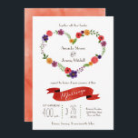 Invitation Mariage rustique en forme de coeur<br><div class="desc">Des fleurs d'aquarelle disposées dans une couronne en forme de coeur font de cette suite de faire-part de mariage rustiques un choix exceptionnel. Une banderole à ruban et un arrière - plan de lavage à l'eau à l'arrière ajoutent une touche artisanale mais élégante. Cet ensemble est parfait pour les mariages...</div>
