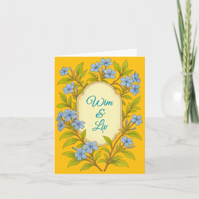 Invitation Mariage rustique en lin bleu dans un style floral  (Devant)