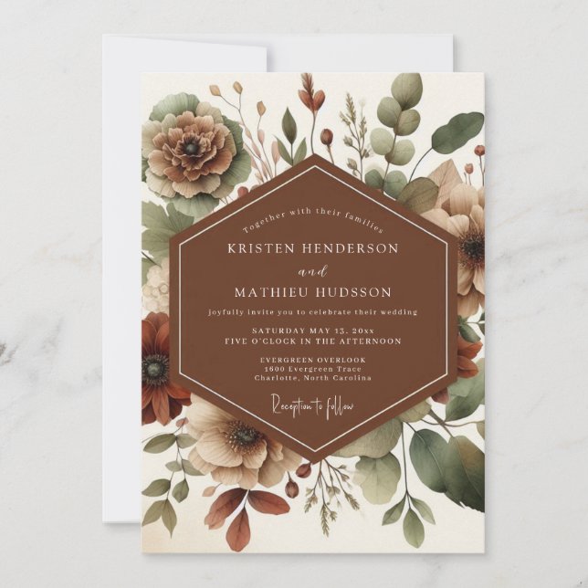 Invitation Mariage rustique en terre cuite dans un pré (Devant)